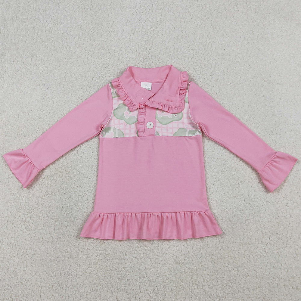 Baby Girls Clothes Pink Checked Golf Flags Button Polo Shirts Top GT1402
