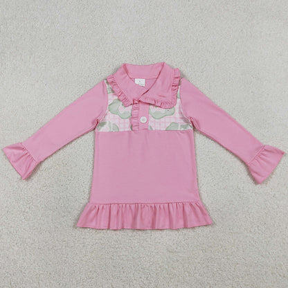 Baby Girls Clothes Pink Checked Golf Flags Button Polo Shirts Top GT1402