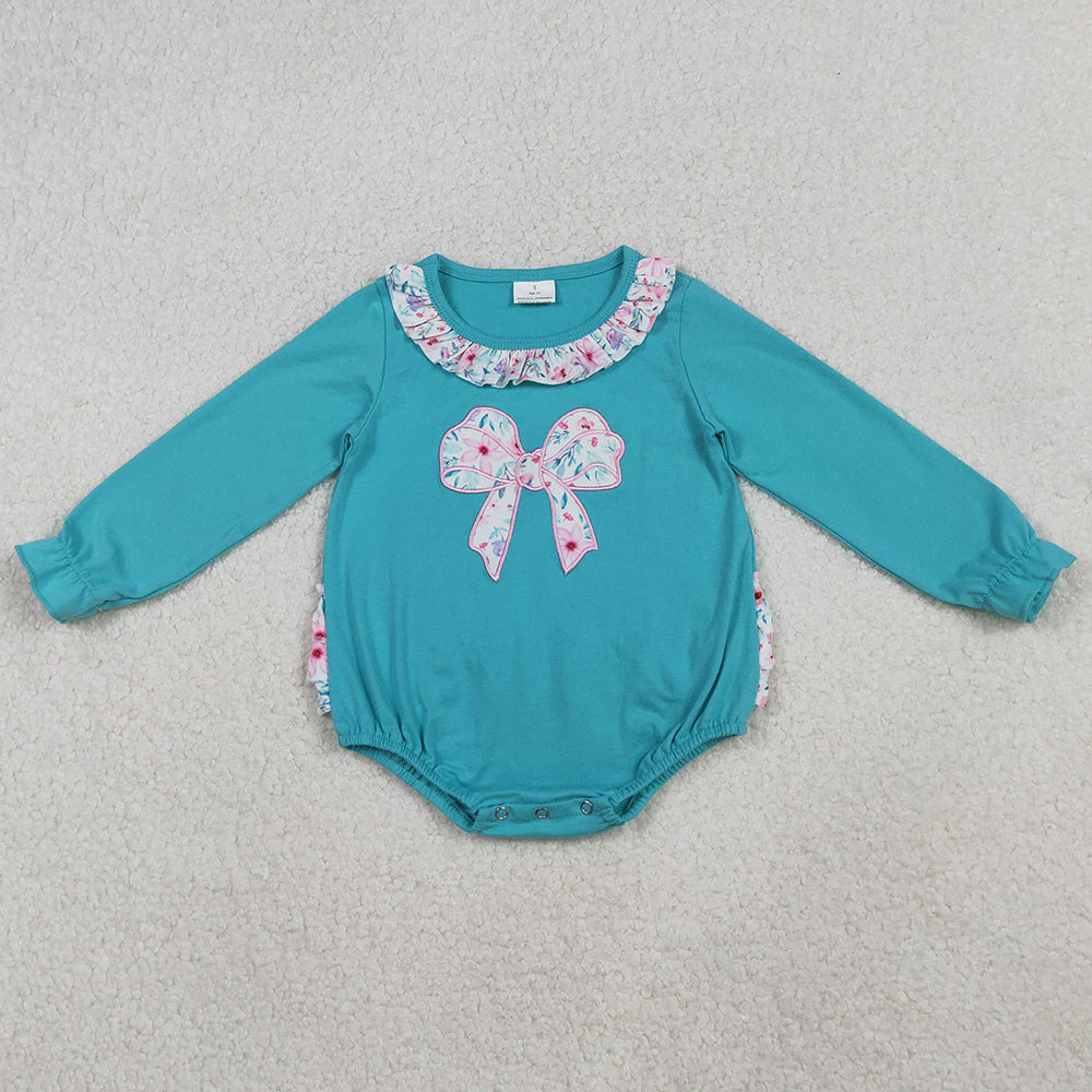 Baby Girls Rompers Embroidery Floral Bows Ruffle Collar Bubble Rompers LR2432 10.20