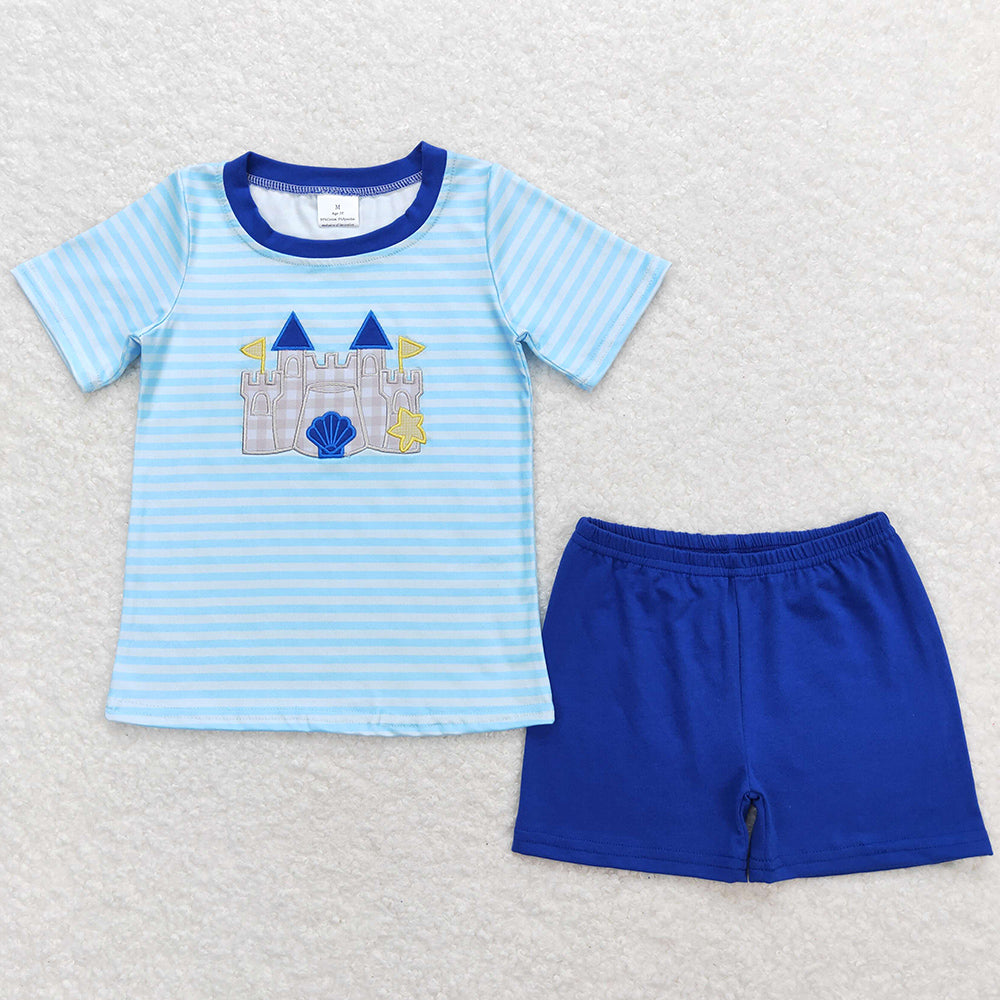 Baby Boys Clothes Stripes Castle Tee Shirts Tops Shorts Summer Sets BSSO0747