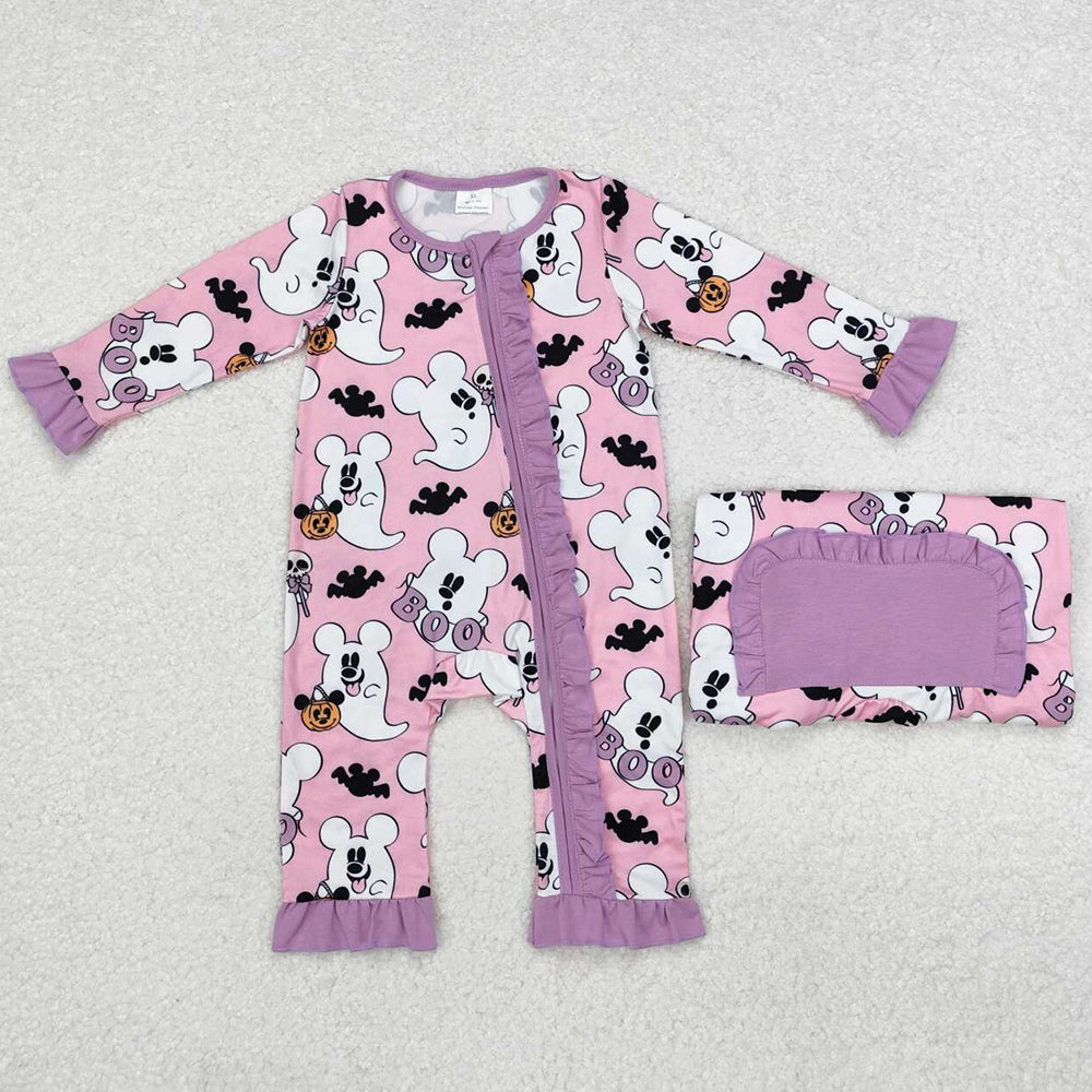 Baby Infant Girls Rompers Halloween Grey Ghost Zip Long Sleeve Rompers LR1424