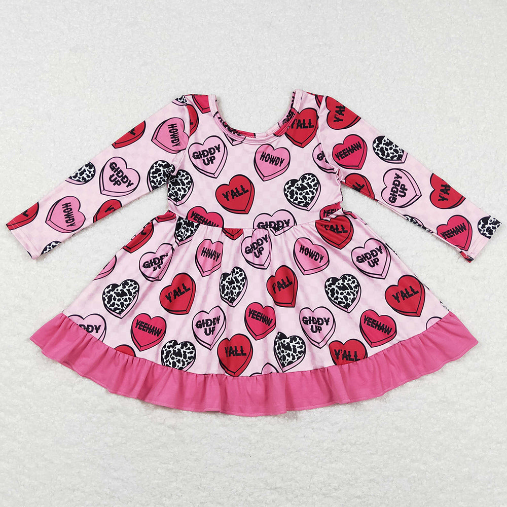 Baby Girls Dress Valentines Hearts Western Knee Length Dresses GLD0422