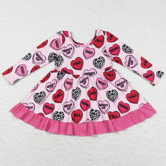 Baby Girls Dress Valentines Hearts Western Knee Length Dresses GLD0422