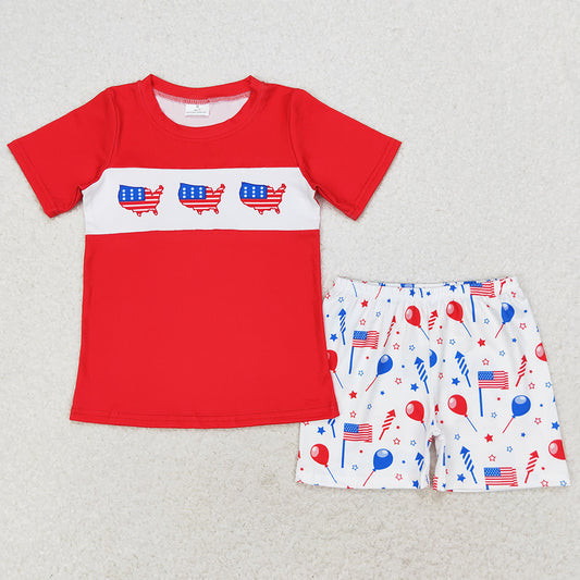 Baby Boys Clothes 4th Of July Flags Balloons Shirt Summer Shorts Sets BSSO0633