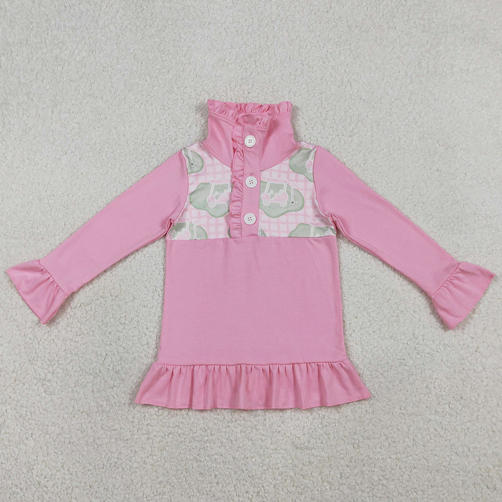 Baby Girls Clothes Pink Checked Golf Flags Button Polo Shirts Top GT1402