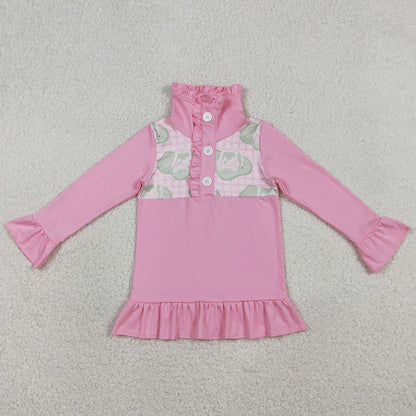 Baby Girls Clothes Pink Checked Golf Flags Button Polo Shirts Top GT1402