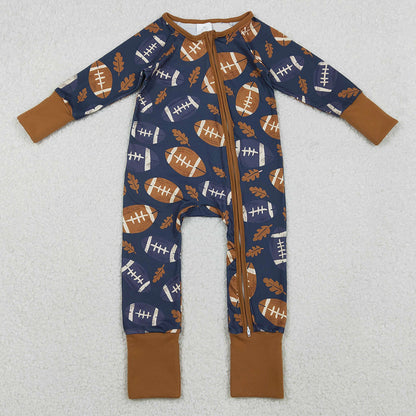 Baby Boys Rompers Leaves Footballs Fall Team Zipper Footie Rompers LR2543 10.20