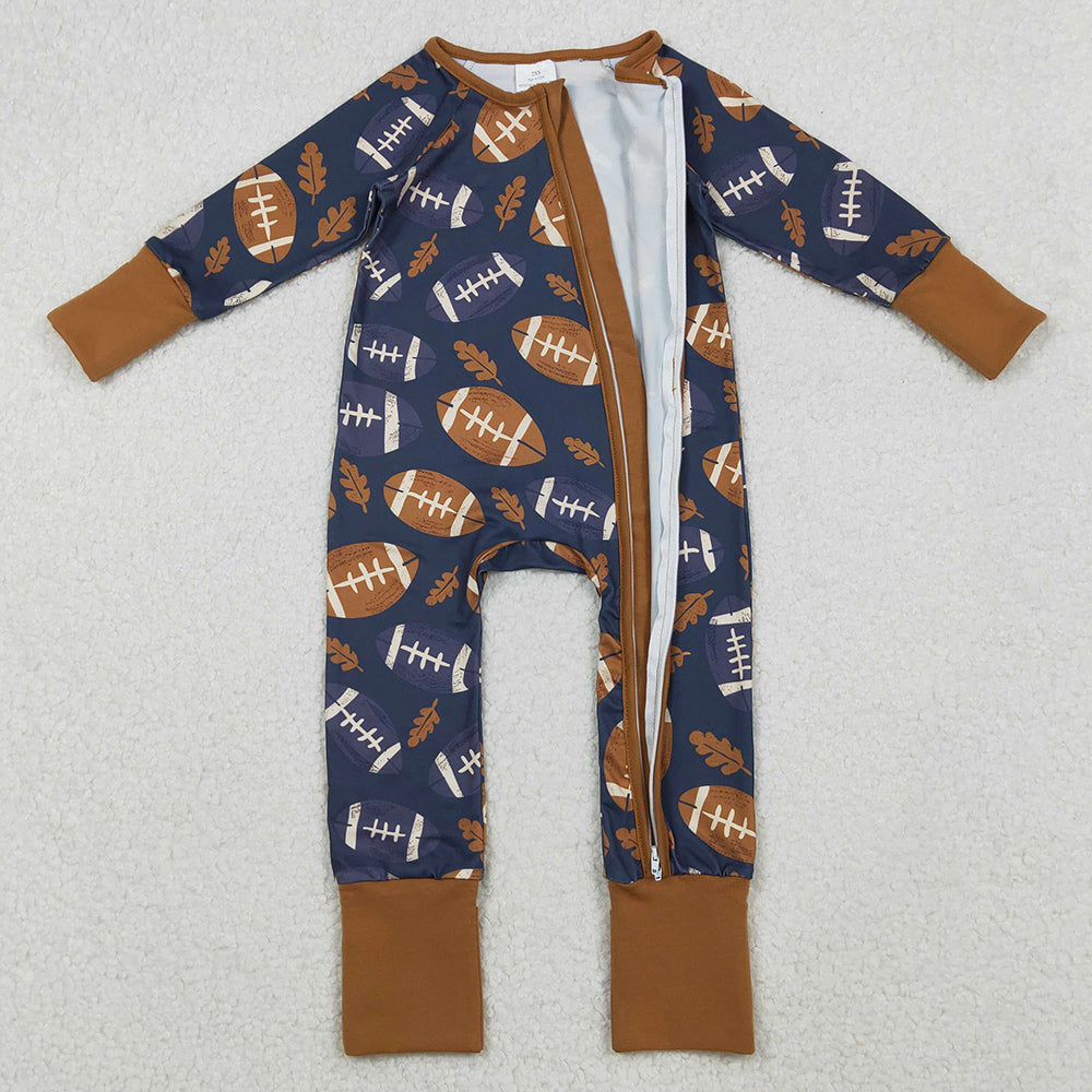 Baby Boys Rompers Leaves Footballs Fall Team Zipper Footie Rompers LR2543 10.20