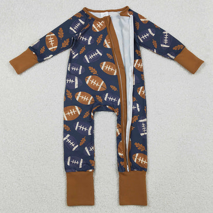Baby Boys Rompers Leaves Footballs Fall Team Zipper Footie Rompers LR2543 10.20