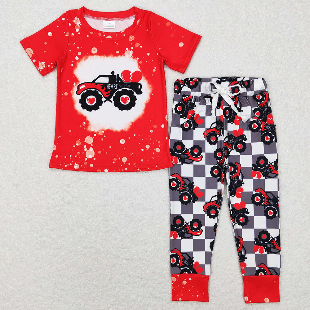 Baby Boys Clothes Valentines Tractor Short Sleeve Top Pants Sets BSPO0227