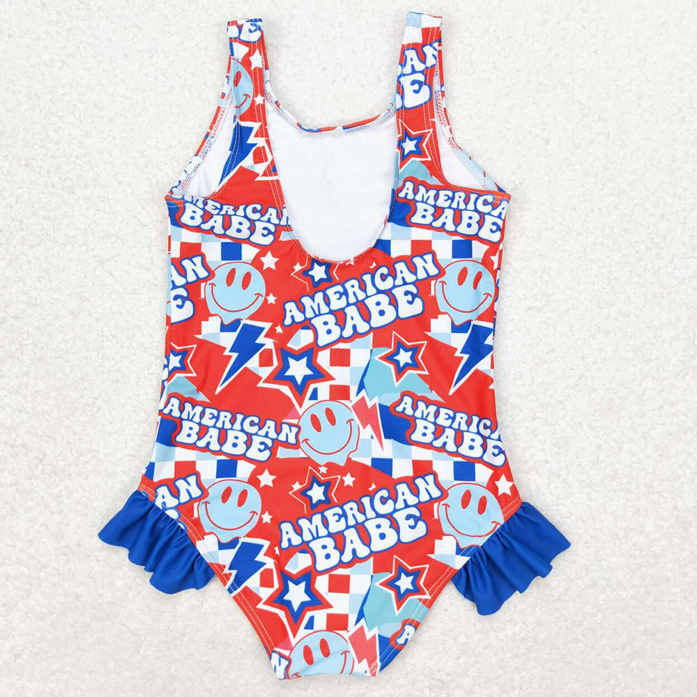 Baby Girls Swimsuits 4th Of July American Ruffle One Piece Swimsuits S0214