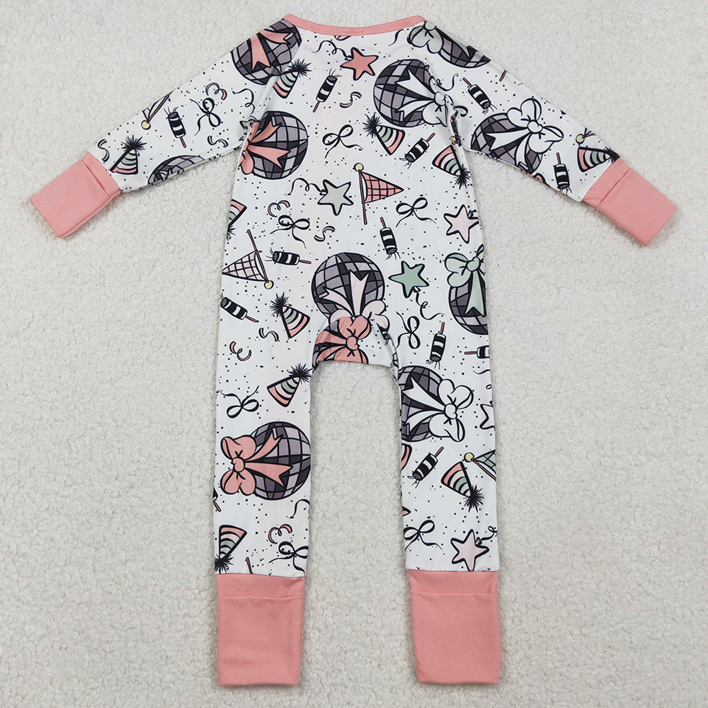 Baby Girls Rompers Happy New Year Ruffle Zipper Footie Rompers LR2571 10.20