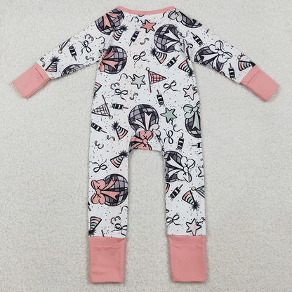 Baby Girls Rompers Happy New Year Ruffle Zipper Footie Rompers LR2571 10.20