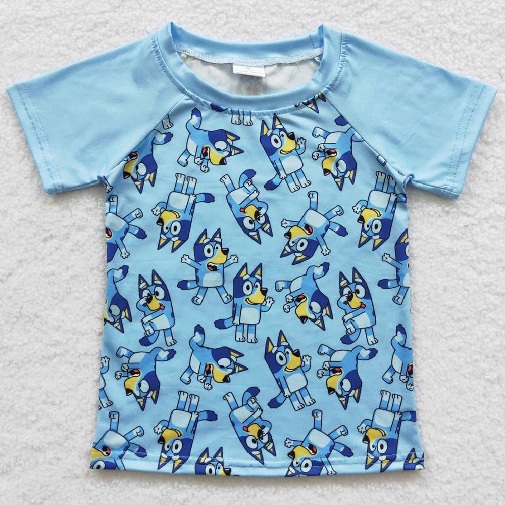 Baby Boys Clothes Blue Dog Short Sleeve T-shirts BT0226