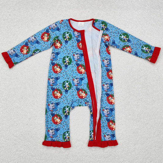 Baby Infant Girls Rompers Christmas Dogs Long Sleeve Zip Rompers Sibling Clothing LR1314