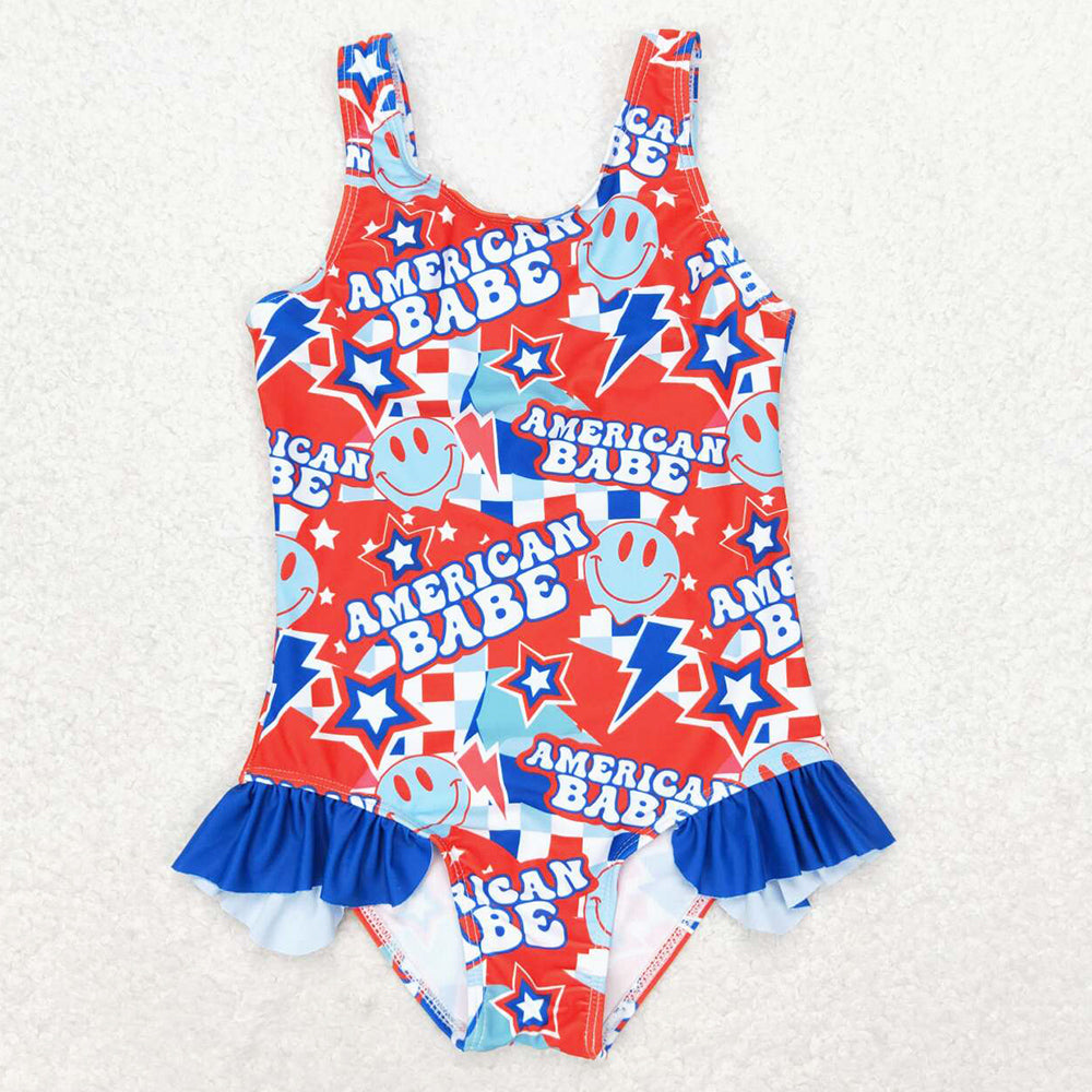 Baby Girls Swimsuits 4th Of July American Ruffle One Piece Swimsuits S0214