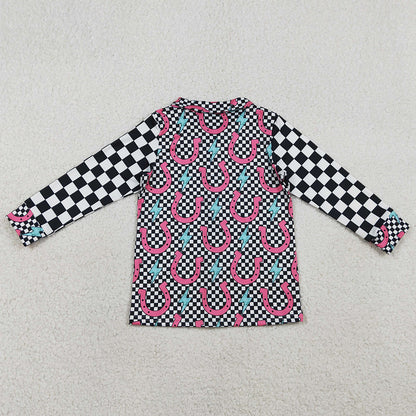 Baby Girls Clothes Shoes Lightnings Black Checked Western Button Shirts Top GT1509