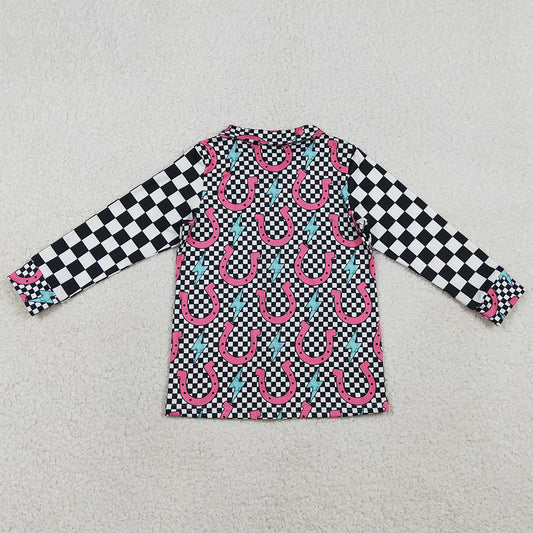 Baby Girls Clothes Shoes Lightnings Black Checked Western Button Shirts Top GT1509
