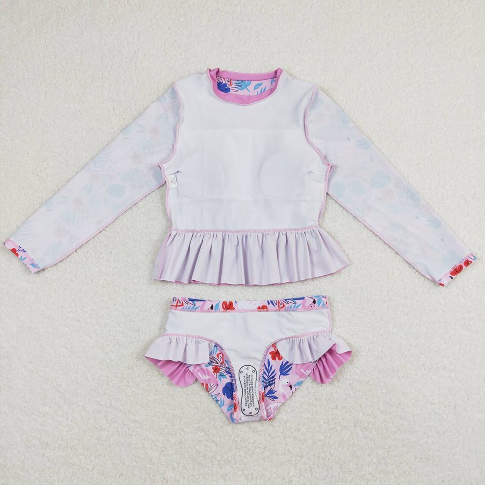 Baby Girls Swimsuits Pink Flamingo Long Sleeve Top Bummie Swimsuits S0263