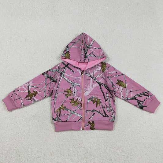 Baby Girls Clothes Pink Southern Leaves Camo Zip Pockets Hoodie Jackets Top GT1591