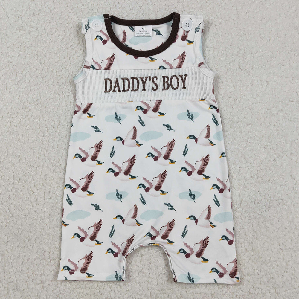 Baby Boys Rompers Smocked Daddy's Boy Sleeveless Ducks Hunting Short Rompers SR3347 12.23