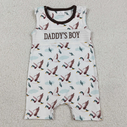 Baby Boys Rompers Smocked Daddy's Boy Sleeveless Ducks Hunting Short Rompers SR3347 12.23