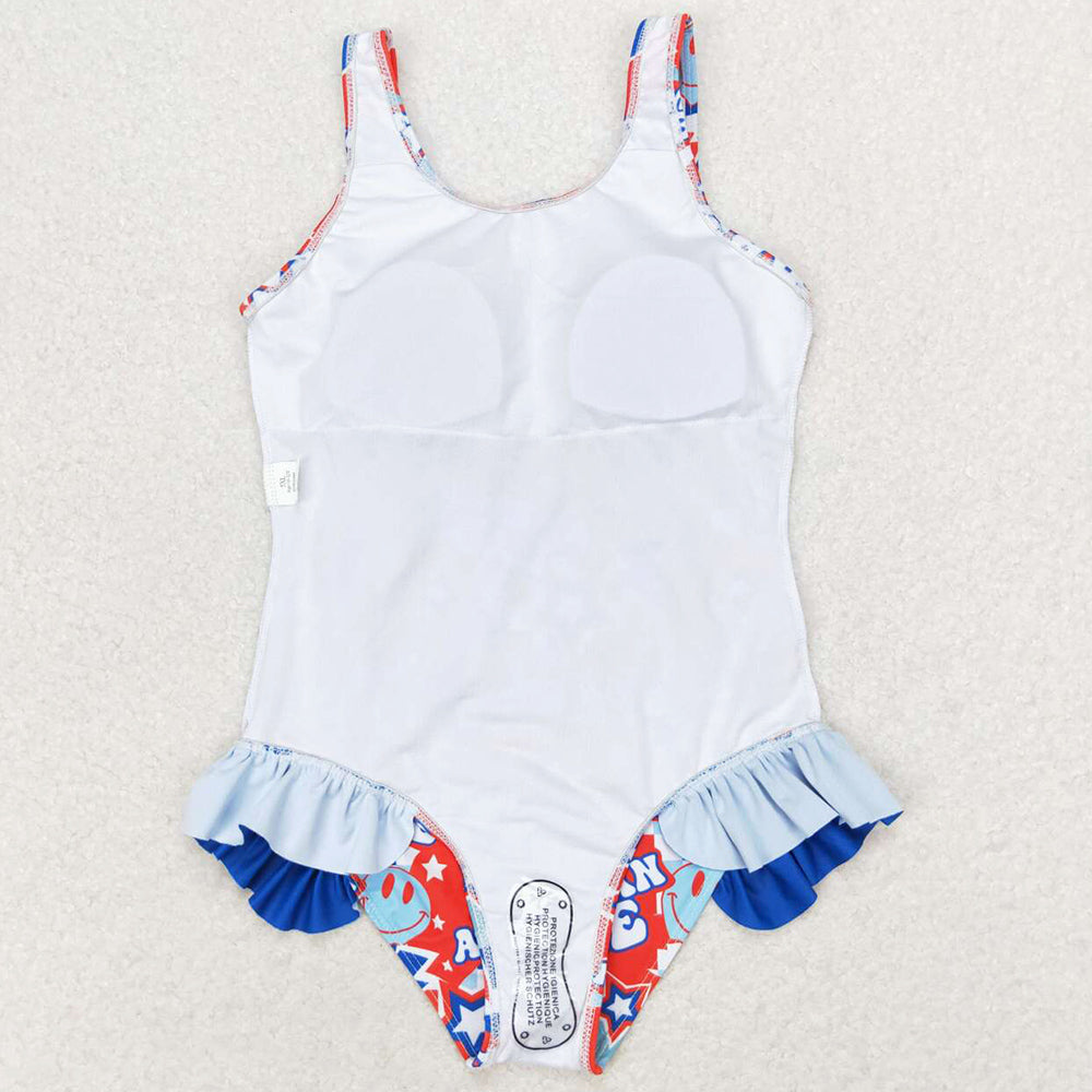 Baby Girls Swimsuits 4th Of July American Ruffle One Piece Swimsuits S0214