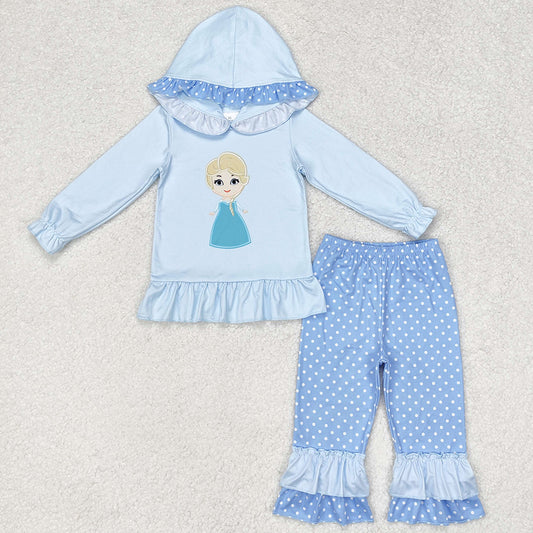 Baby Girls Clothes Blue Hooded Top Ruffles Pants Clothes Sets GLP1289