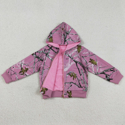 Baby Girls Clothes Pink Southern Leaves Camo Zip Pockets Hoodie Jackets Top GT1591