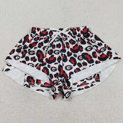 Adult Women Shorts Black Red Leopard G Team Yoga Active Ruffle Shorts Bottoms SS0804