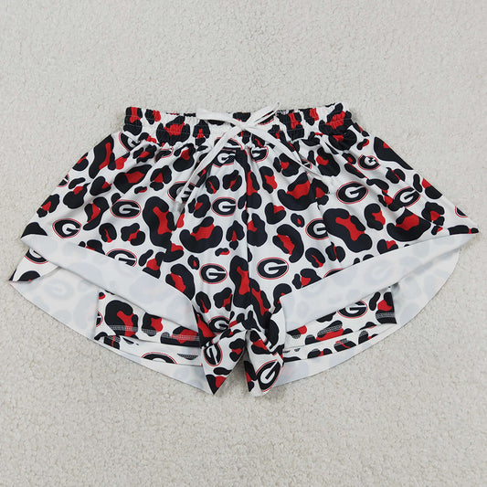 Adult Women Shorts Black Red Leopard G Team Yoga Active Ruffle Shorts Bottoms SS0804
