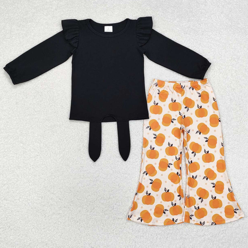 Baby Girls Clothes Halloween Black Top Pumpkins Bell Pants Sets GLP1720