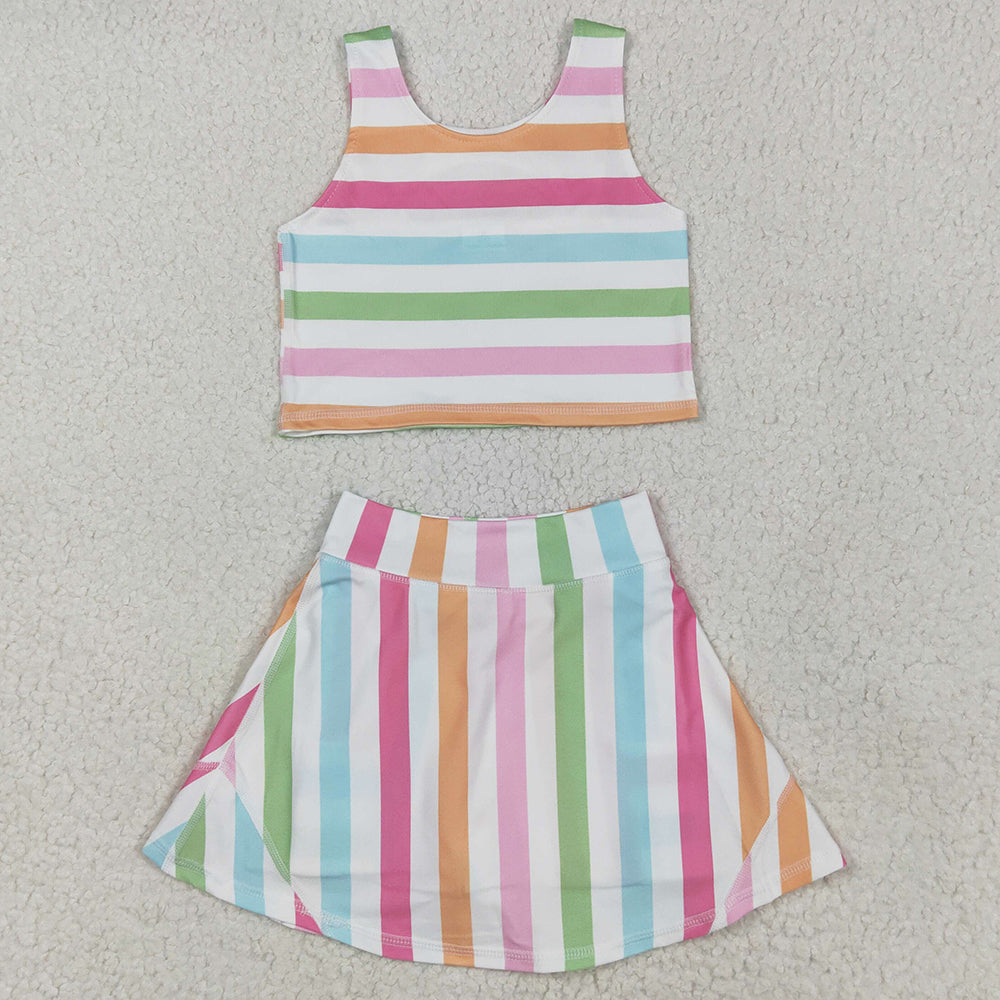 Baby Girls Clothes Sleeveless Colorful Stripes Top Skort Yoga Active Sets GSD2348 5.10