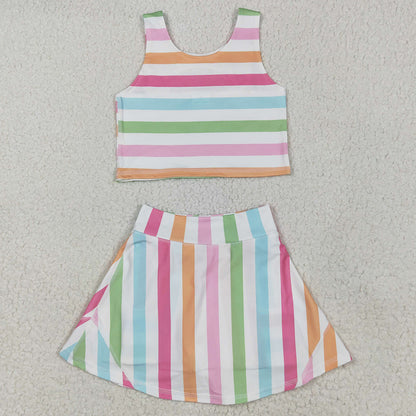 Baby Girls Clothes Sleeveless Colorful Stripes Top Skort Yoga Active Sets GSD2348 5.10
