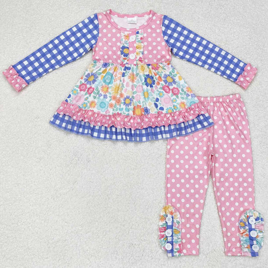 Baby Girls Clothes Colorful Flowers Tunic Tops Ruffle Pants Sets GLP1196