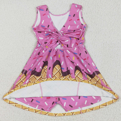 Baby Girls Dress Hot Pink Ice-cream Drip Yoga Skort Knee Length Dresses GSD2413 5.10
