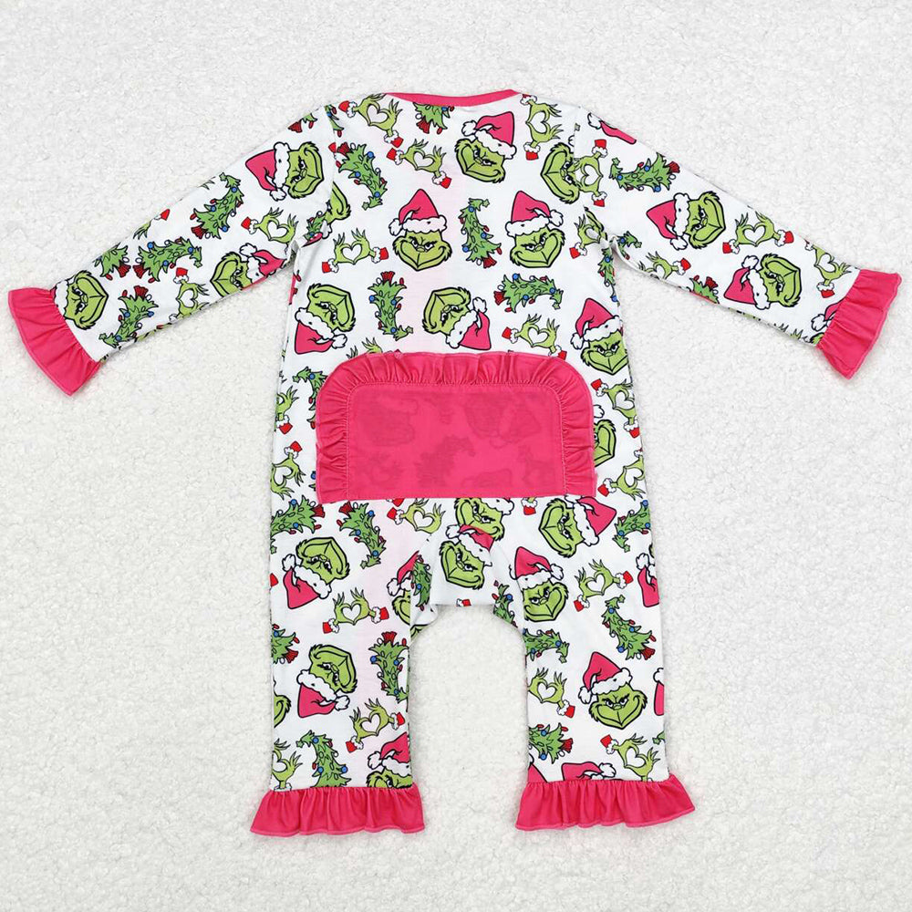 Baby Infant Girls Rompers Christmas Hearts Bamboo Ruffles Rompers LR1337