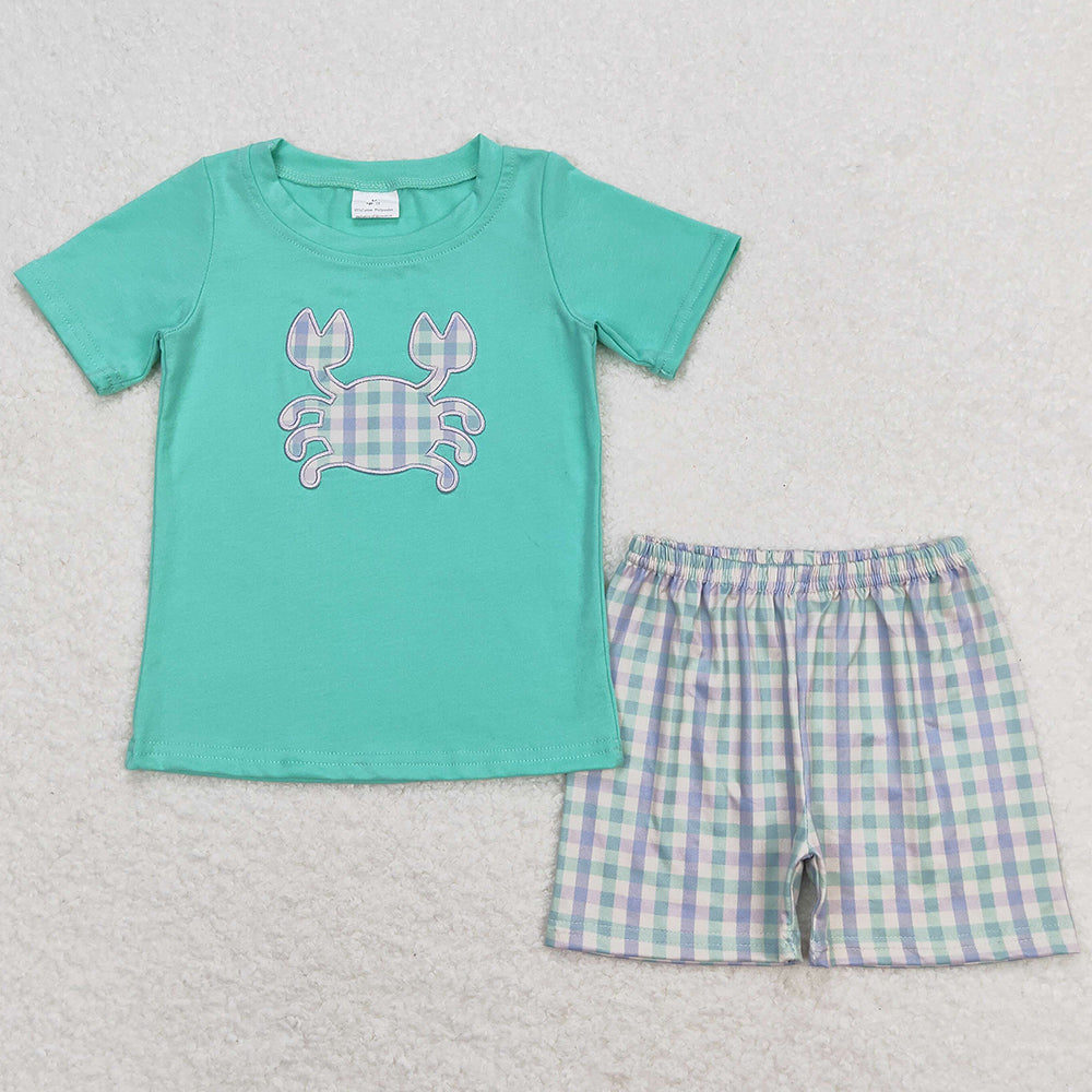 Baby Boys Clothes Crab Green Shirt Checkered Shorts Sets BSSO0638