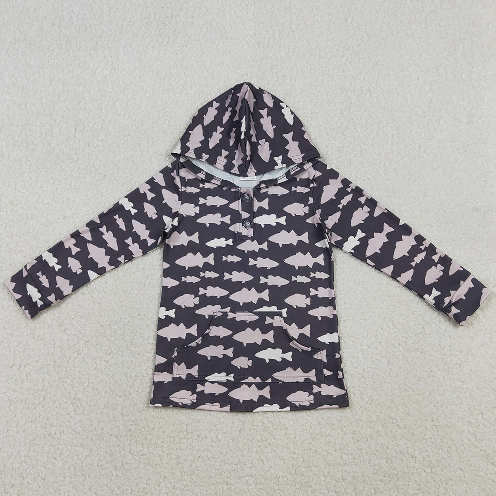 Baby Boys Clothes Fishes Plaid Button Pockets Hunting Hoodies Top BT1545