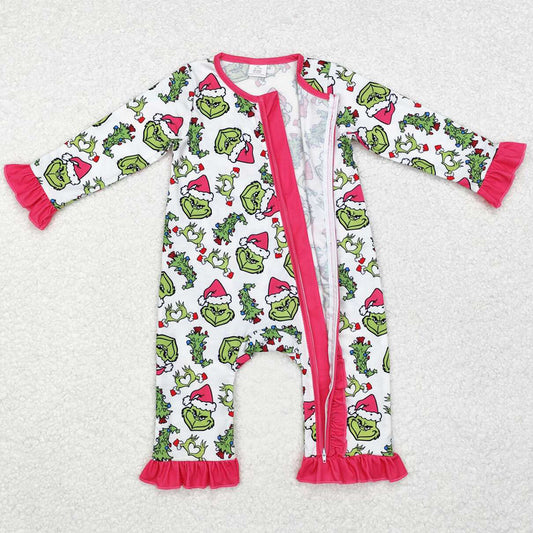 Baby Infant Girls Rompers Christmas Hearts Bamboo Ruffles Rompers LR1337