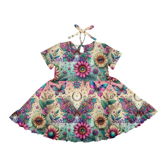 Preorder (moq 5)Baby Girls Butterfly Flowers Short Sleeves Knee Length Dresses 6.4