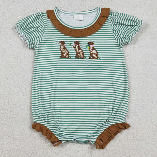 Baby Girls Embroidery Ducks Dogs Stripe Collar Hunting Ruffle Rompers SR3404 12.22