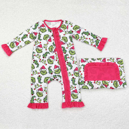 Baby Infant Girls Rompers Christmas Hearts Bamboo Ruffles Rompers LR1337