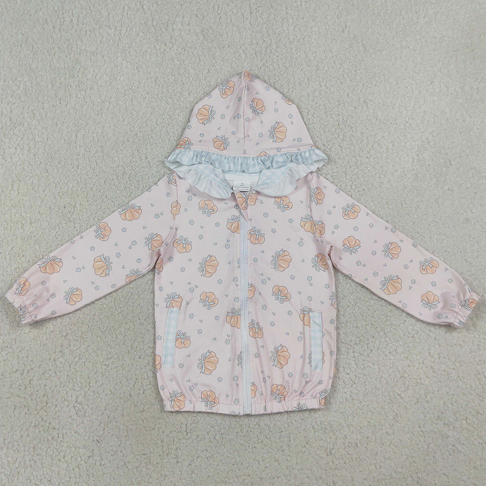 Baby Girls Long Sleeve Flowers Pumpkins Fall Zip Pockets Ruffle Hoodies Jackets Top GT1660