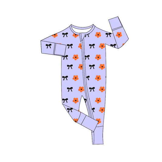 Preorder(moq 5)Baby Infant Boys Long Sleeves Pink Flowers Bows Zipper Rompers 7.31