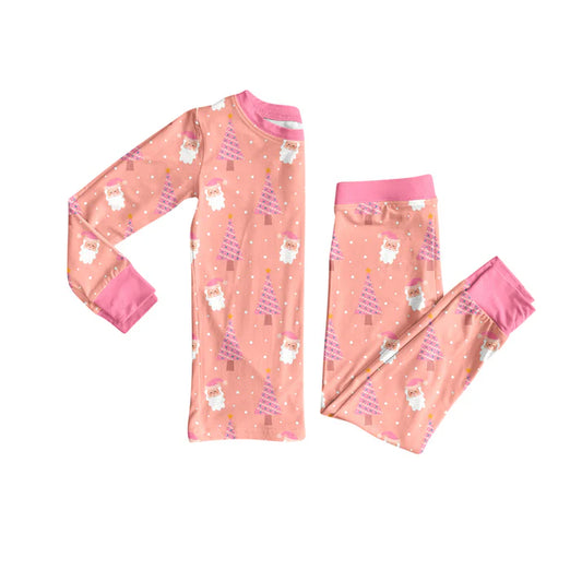Preorder (moq 5)Baby Girls Peach Long Sleeves Trees Santa Top Pant Pajamas Set 6.17