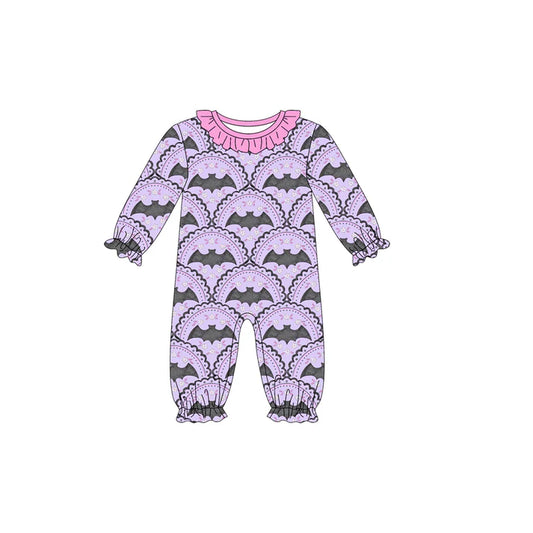 Preorder (moq 5)Baby Girls Long Sleeves Lavender Bats Plaid Ruffle Pant Romper 6.13