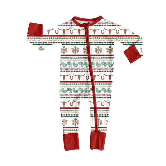 Preorder moq 5 Baby Infant Boys Long Sleeves Bull Skull Aztec Stripes Zipper Romper 7.16