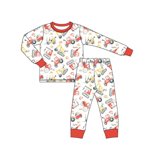 Preorder (moq 5)Baby Boys Long Sleeves Excavators Plaid Top Pant Pajamas Set 6.17