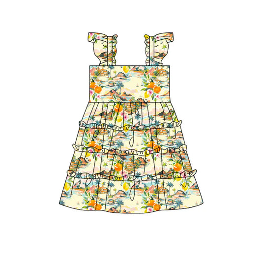 Preorder(moq 5) Baby Girls Flutter Sleeve Beach Fruits Patchworks Knee Length Dresses 11.12